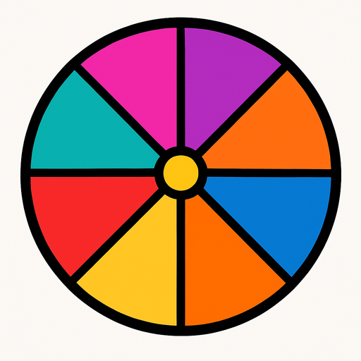 Una ruleta, dividida en 8 partes, cada parte separada por una linea negra y cada parte rellena con un color brillante atractivo, sin fondo, sin flecha apuntando al resultado.
In-Game asset.  2d.  High contrast.  No shadows