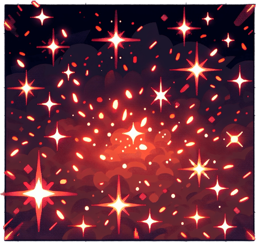 Красные маленькие искры.
Single Game Texture. In-Game asset. 2d. Blank background. High contrast. No shadows.