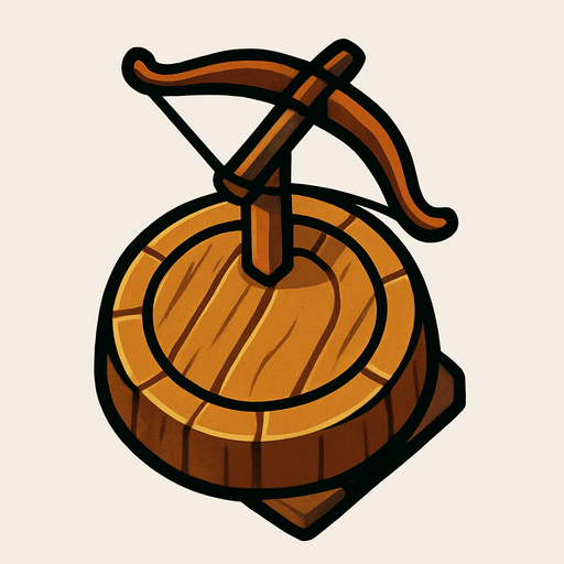 Sprite for the simple turret: a circle of wood with a bow..
In-Game asset.  High contrast.  No shadows