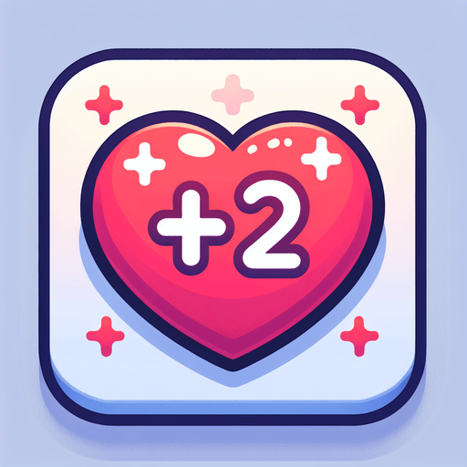 +2 yazan bir kalp.
Single Game Texture. In-Game asset. 2d. Blank background. High contrast. No shadows.