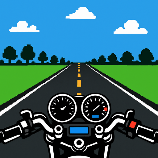 Place a fixed motorcycle cockpit graphic that spans the full width of the bottom of the screen. It should stay anchored to the UI and not move with the player or the game world. The cockpit should appear in front of the gameplay area, like a HUD overlay..
In-Game asset.  2d.  High contrast.  No shadows