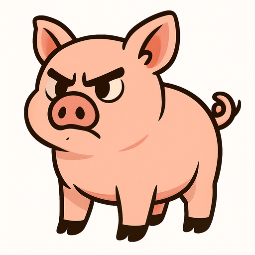 un puerco de cuerpo completo sin fondo y que se vea tierno pero con expersion de la cara enojado
In-Game asset.  2d.  High contrast.  No shadows