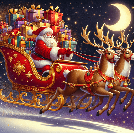 Santa's sleigh with reindeers. profile view