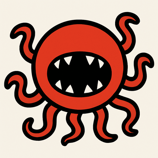 tentacled red circle with a mouth and no eyes.
In-Game asset.  2d.  High contrast.  No shadows. Very simple
