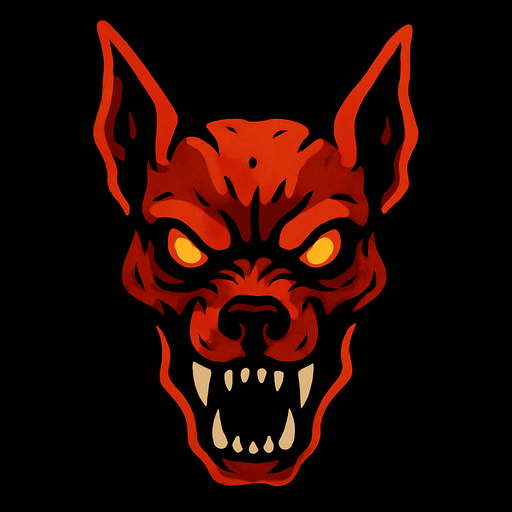 2d mysterious and scary hellhound character's head.
In-Game asset.  2d.  High contrast.  No shadows