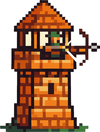 pixel art okçu kulesi.
In-Game asset.  2d.  High contrast.  No shadows