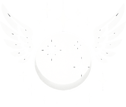 una esfera blanca con destellos con alas de angel a los lados.
In-Game asset.  2d.  High contrast.  No shadows
