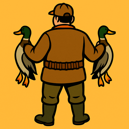 Duck hunter without gun from behind of him.
In-Game asset.  2d.  High contrast.  No shadows