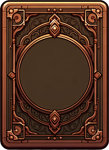 A cardback in brown empy color with mystical corners.
Single Game Texture. In-Game asset. 2d. Blank background. High contrast. No shadows.