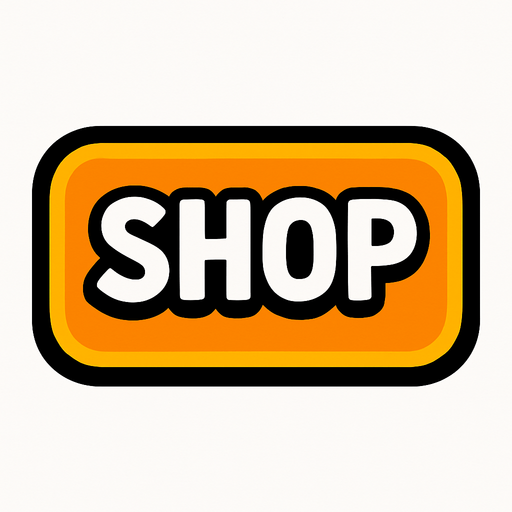 shop button for 2d video game.
In-Game asset.  2d.  High contrast.  No shadows