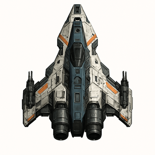 Uzay temalı Savaş Gemisi, gerçekçi, yazısız üstten görünüm. 
In-Game asset.  High contrast.  No shadows