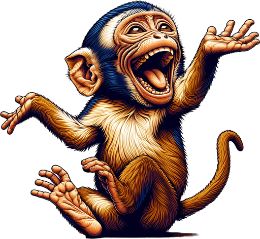 Monkey with happy face and with body.
2d and great details and color
