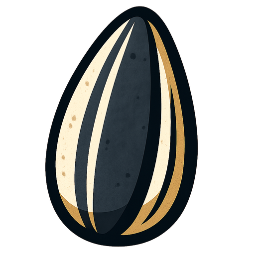 Big sunflower seed.
In-Game asset.  2d.  High contrast.  No shadows