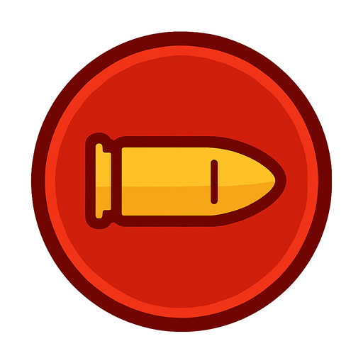 Botón rojo con dibujo de bala en el interior.
In-Game asset.  2d.  High contrast.  No shadows