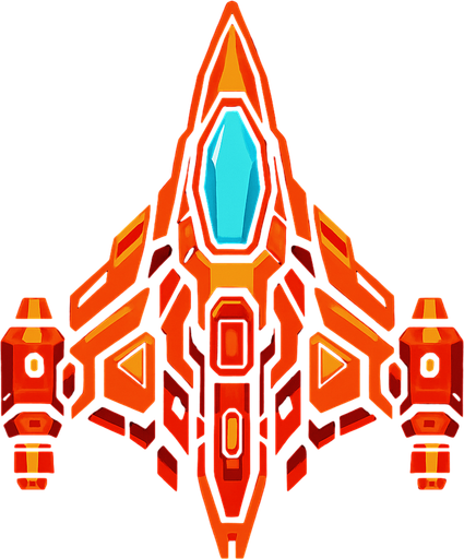 Make it a ship for a space shooting game with intense designing.
In-Game asset.  2d.  High contrast.  No shadows