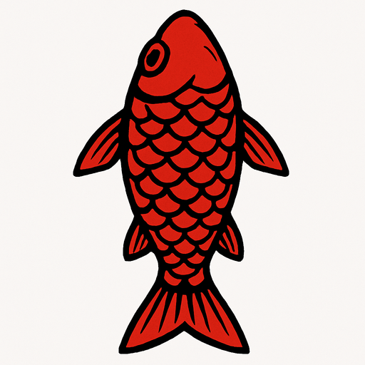 a red fish seen from top to bottom.
In-Game asset.  2d.  High contrast.  No shadows