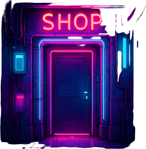 Neon cyberpunk door shop entryway storefront entrance doorway