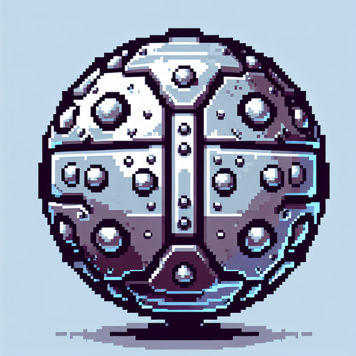 pixel art metal orb with rivets.
Single Game Texture. In-Game asset. 2d. Blank background. High contrast. No shadows.