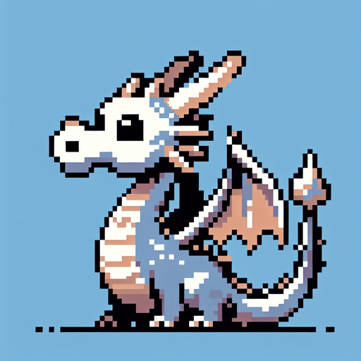 a pixel funny dragon looking right similar to Bubble Booble.
Single Game Texture.  In-Game asset.  2d.  Blank background.  High contrast.  No shadows