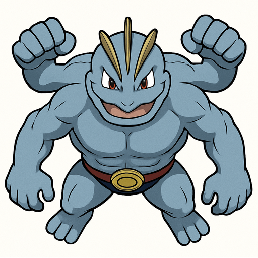 Machamp, visto desde arriba, bien detallado.
In-Game asset.  2d.  High contrast.  No shadows