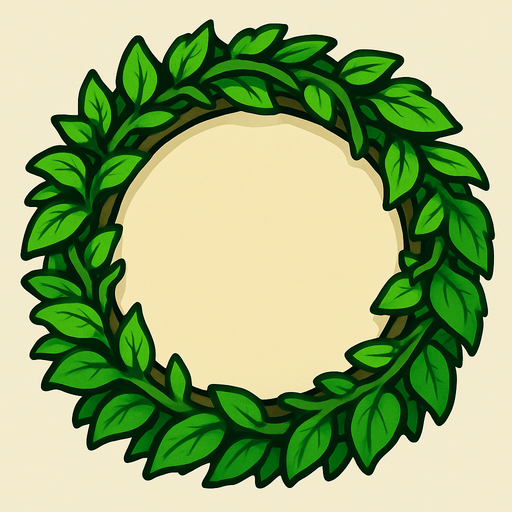 çember şeklinde bir görseli  çerçeve içine alan çevresi yeşillik çerçeve.
In-Game asset.  2d.  High contrast.  No shadows