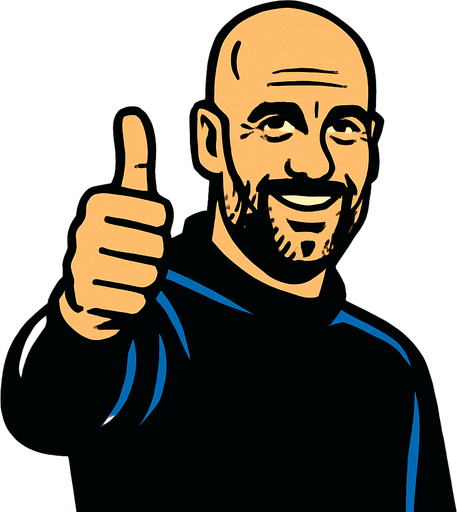 Pep Guardiola ıs makıng thumbsup.
In-Game asset.  2d.  High contrast.  No shadows
