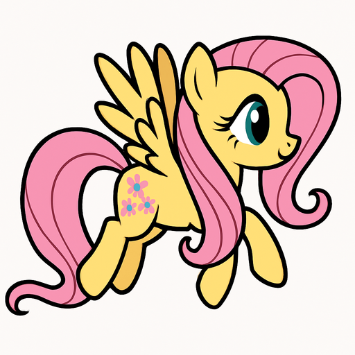 Fluttershy, flying position, 2D, side view.
In-Game asset.  2d.  High contrast.  No shadows