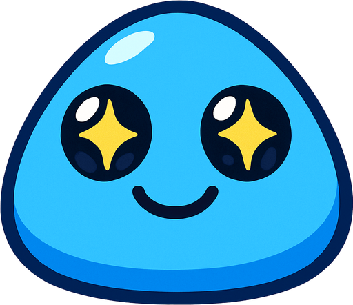 Mavi tatli kucuk slime gozleri parildasin.
In-Game asset.  2d.  High contrast.  No shadows