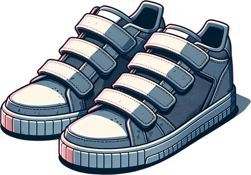 Velcro sneakers.
Single Game Texture.  In-Game asset.  2d.  Blank background.  High contrast.  No shadows