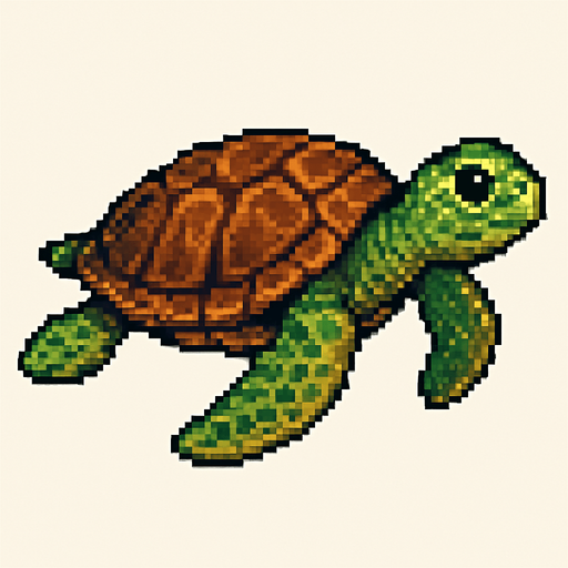 realistic pixel sea turtle.
In-Game asset.  2d.  High contrast.  No shadows
