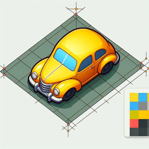 yellow car upper view design as in cartoons.
Single Game Texture. In-Game asset. 2d. Blank background. High contrast. No shadows.