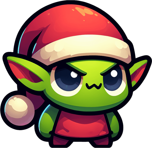 a cute little grinch standing with a santa's hat Single Game Texture. 2d. Transparent background. High contrast. No shadows.