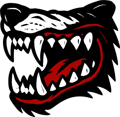 Mordida, dientes de lobo cerrados.
In-Game asset.  2d.  High contrast.  No shadows