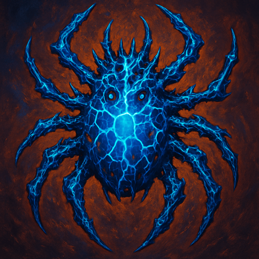 crazy blue lava spider spaceship top view.