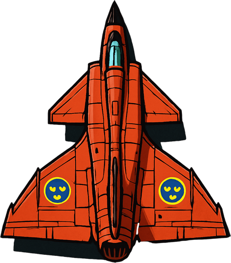 A Saab 37 Viggen fighter jet..
In-Game asset.  2d.  High contrast.  No shadows. Top down view