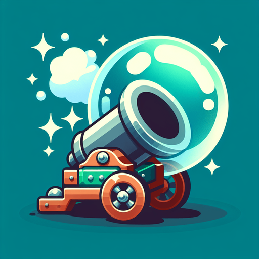A cannon made out of a bubble.
Single Game Texture.  In-Game asset.  2d.  Blank background.  High contrast.  No shadows