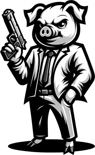 A pig with a gun.
Single Game Texture. In-Game asset. 2d. Blank background. High contrast. No shadows.