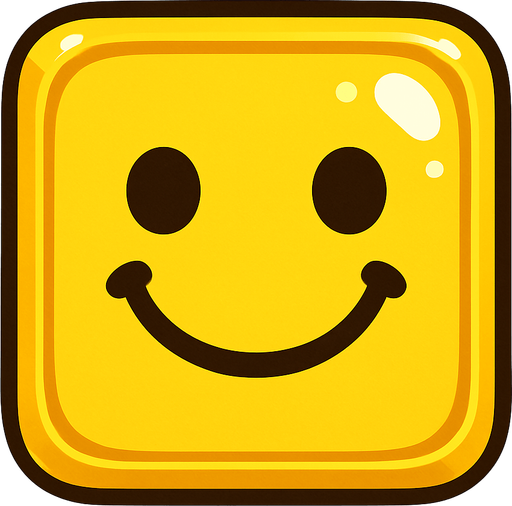 Can you draw a smiling face with rounded edges, square frame, yellow and shiny effect?.
In-Game asset.  2d.  High contrast.  No shadows