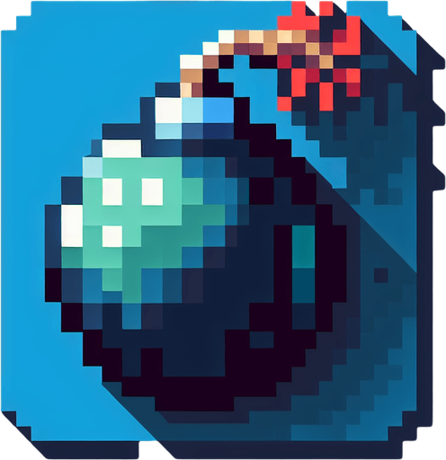 bomb pikcel.
Single Game Texture. In-Game asset. 2d. Blank background. High contrast. No shadows.