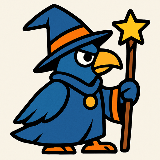 2d bird wizard.
In-Game asset.  2d.  High contrast.  No shadows