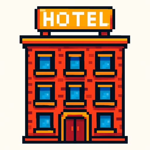 hotel pixel.
In-Game asset.  2d.  High contrast.  No shadows