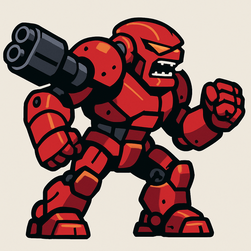 Aggressive strong big robot 2d game right side.
In-Game asset.  2d.  High contrast.  No shadows