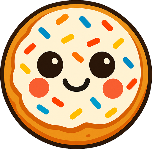 Bana tatlı üzerinde bir yüz olan kurabiye çiz.
In-Game asset.  2d.  High contrast.  No shadows