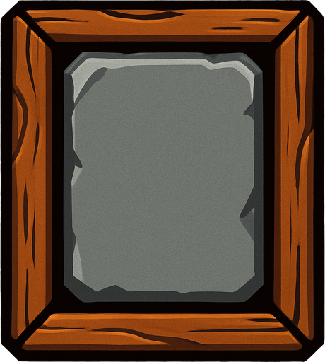 Etrafı tablo gibi olan içi gri etrafında kahverengi dışı.
In-Game asset.  2d.  High contrast.  No shadows