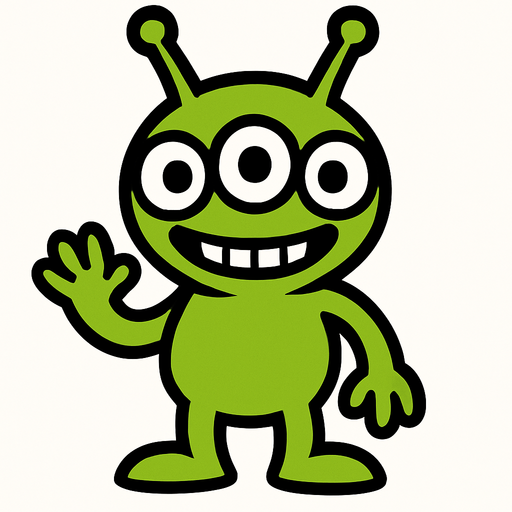 An  cartoony alien.
In-Game asset.  2d.  High contrast.  No shadows