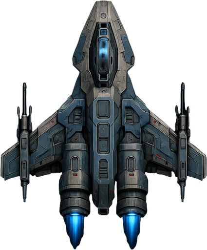 Uzay temalı Savaş Gemisi, gerçekçi, yazısız üstten görünüm. 
In-Game asset.  High contrast.  No shadows