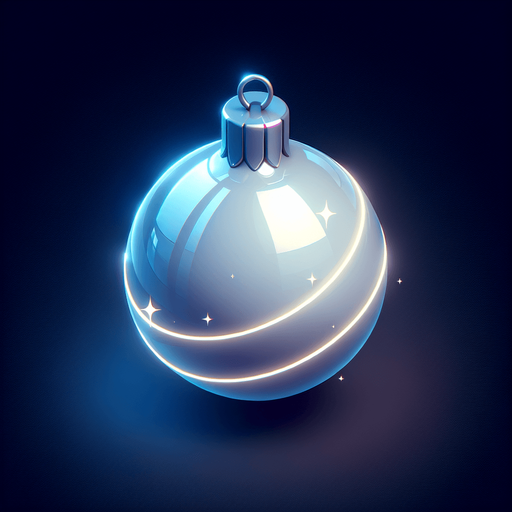 A super shiny white metallic christmas glass ball decoration with a glowing outline. Single Game Texture. In-Game asset. 2d. Blank background. High contrast. No shadows.