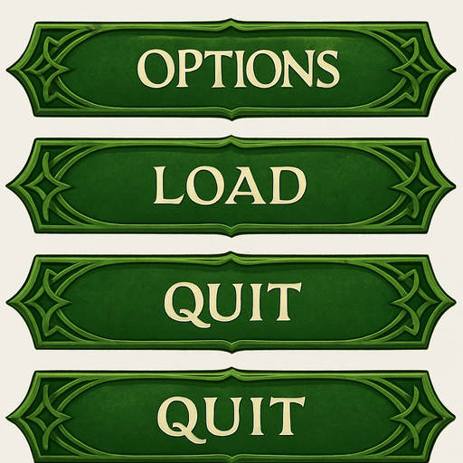 LOTR style buttons with more green color. 1600x230.
In-Game asset.  2d.  High contrast.  No shadows
