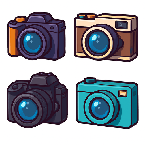 Pack of different cameras.
In-Game asset.  High contrast.  No shadows. 3D