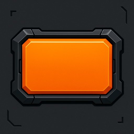 Create si-fi realistic Orange Rectangle BUTTON with 3D views. In-Game asset. 2d. High contrast. With shadows..
In-Game asset.  2d.  High contrast.  No shadows